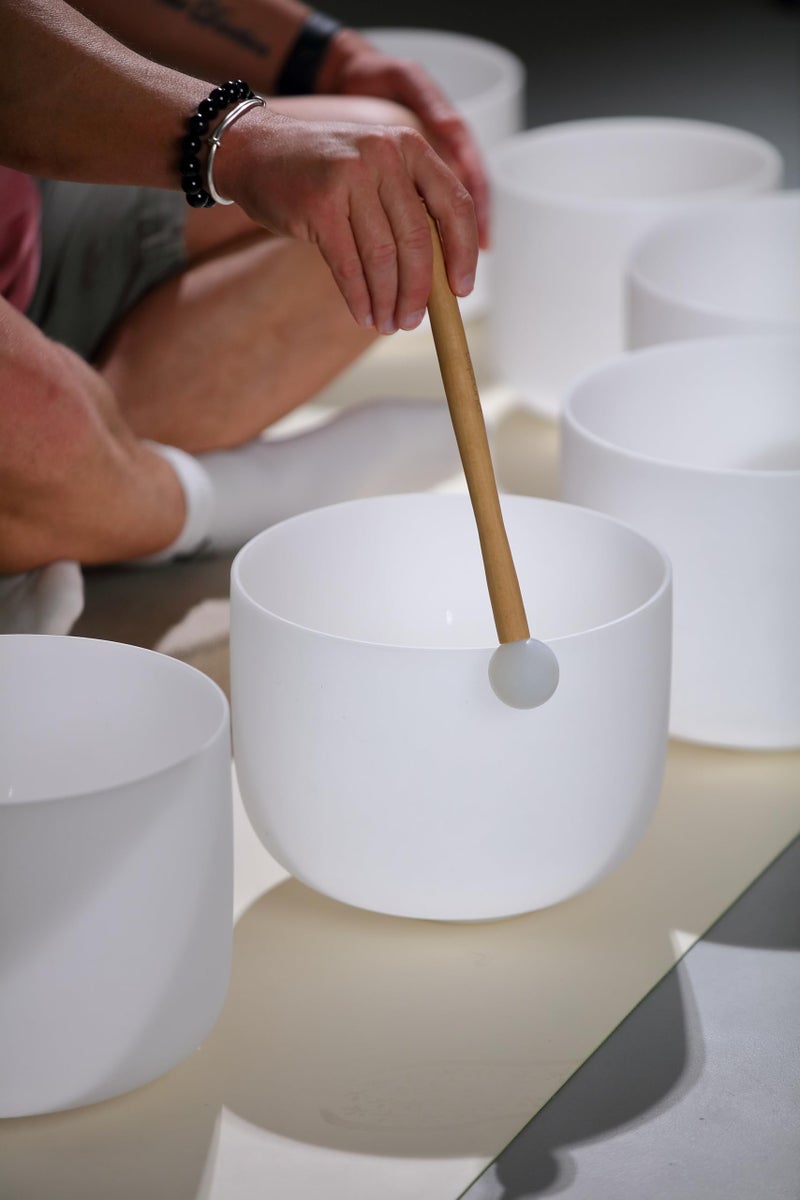 TOPFUND 12" Pro Crystal Singing Bowl Rubber Mallet - Silicone Head, Solid Beech Handle for Multi-Bowl Ensembles - Image 2